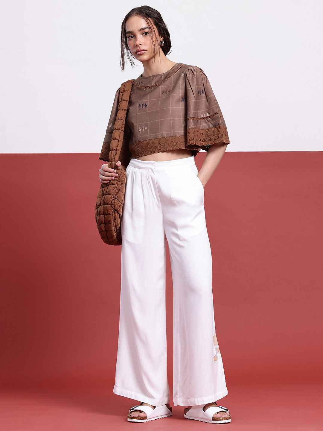 DressBerry Printed Schiffli Crop Top