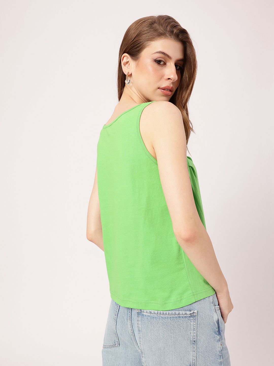 DressBerry Bawa Atas Tanpa Lengan Berlipat Hijau