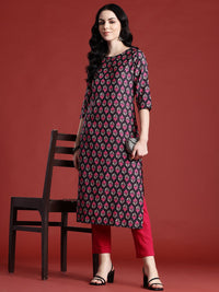 Anouk Floral Printed Boat Neck Straight Kurta