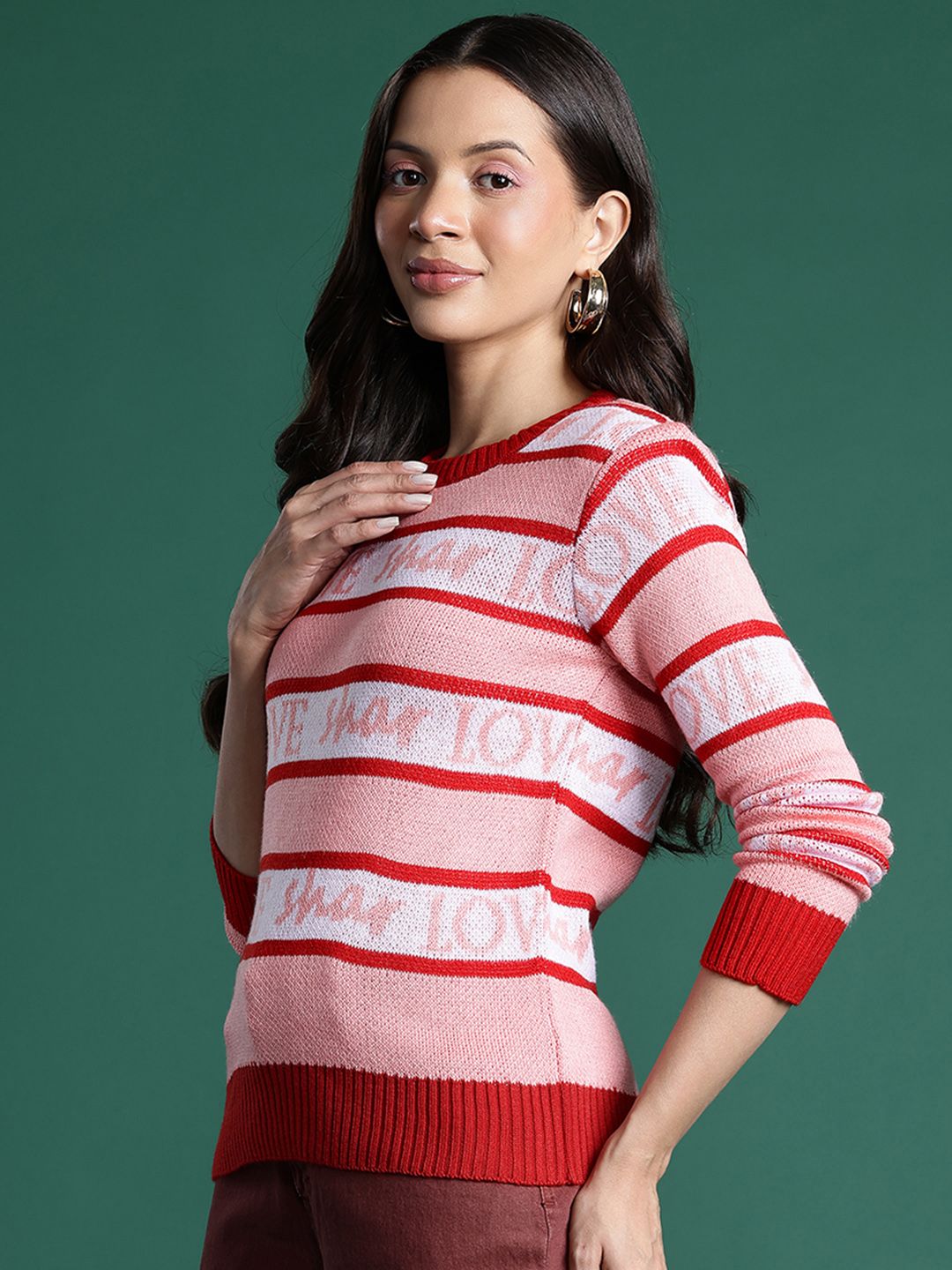 DressBerry Striped Typography Design Pullover
