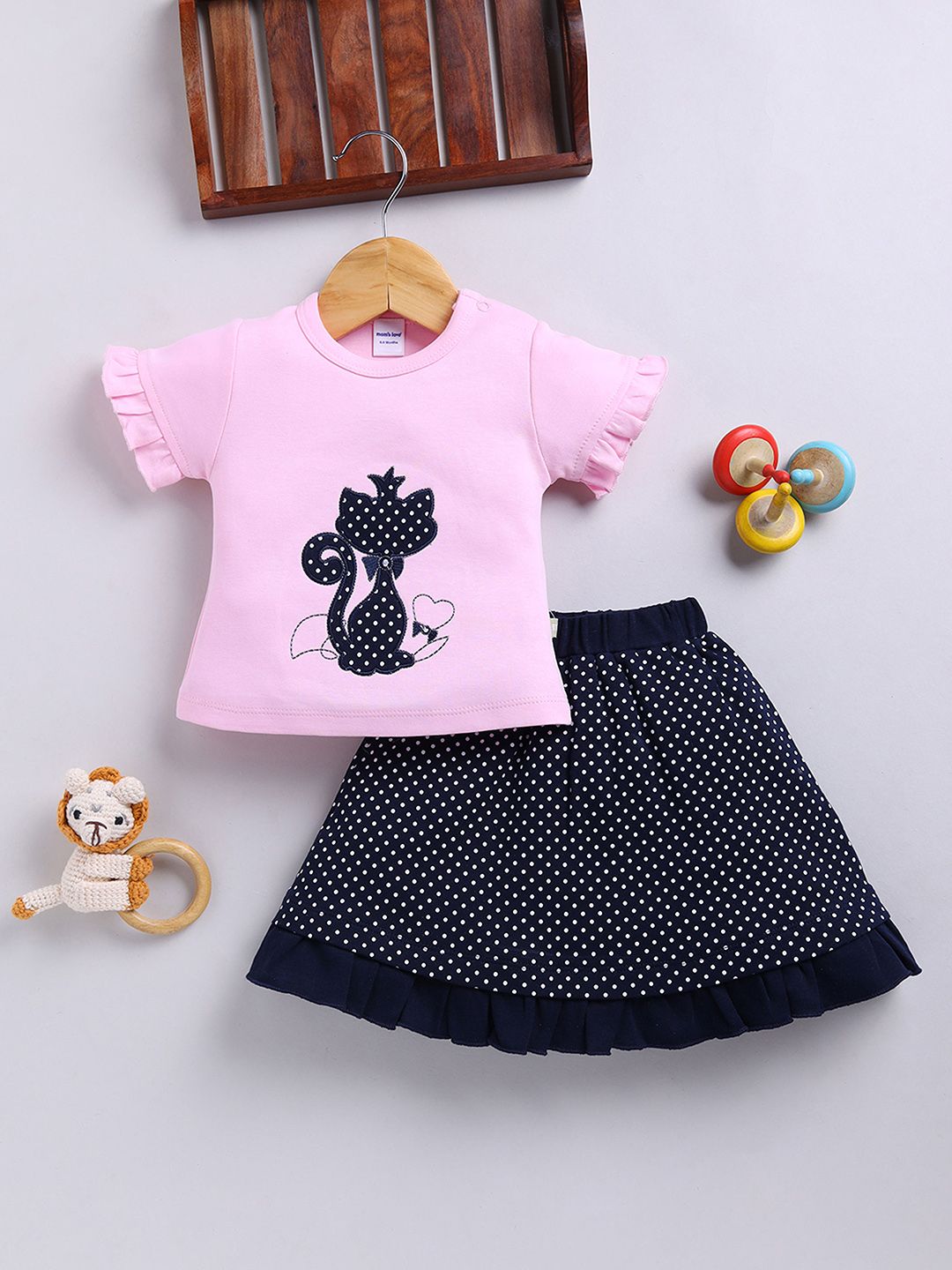 Moms Love Infant Girls Pure Cotton Printed Top with Skirt