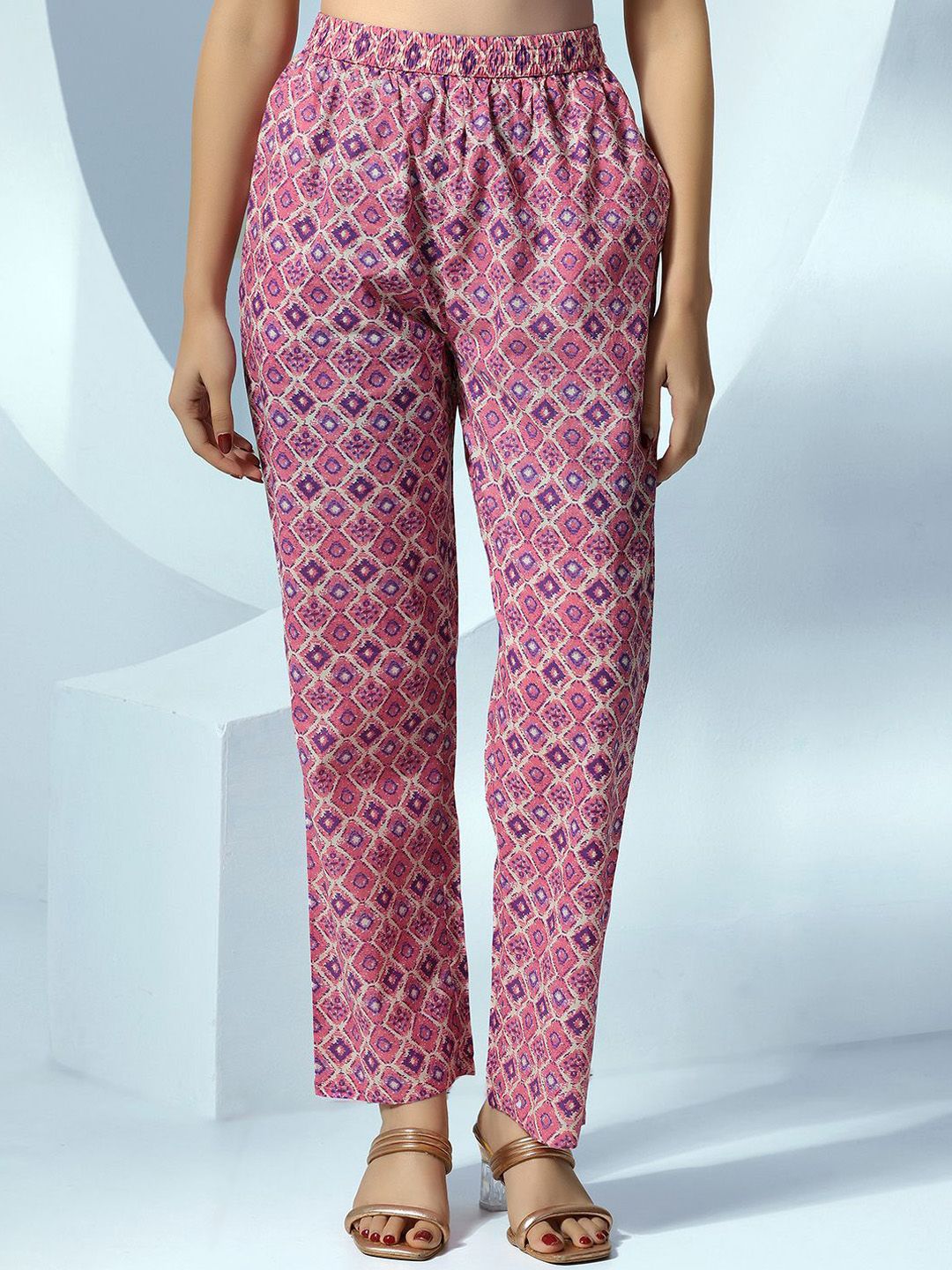 Libas Women Ethnic Motifs Printed Regular Beads and Stones Pure Cotton Kurta with Trousers