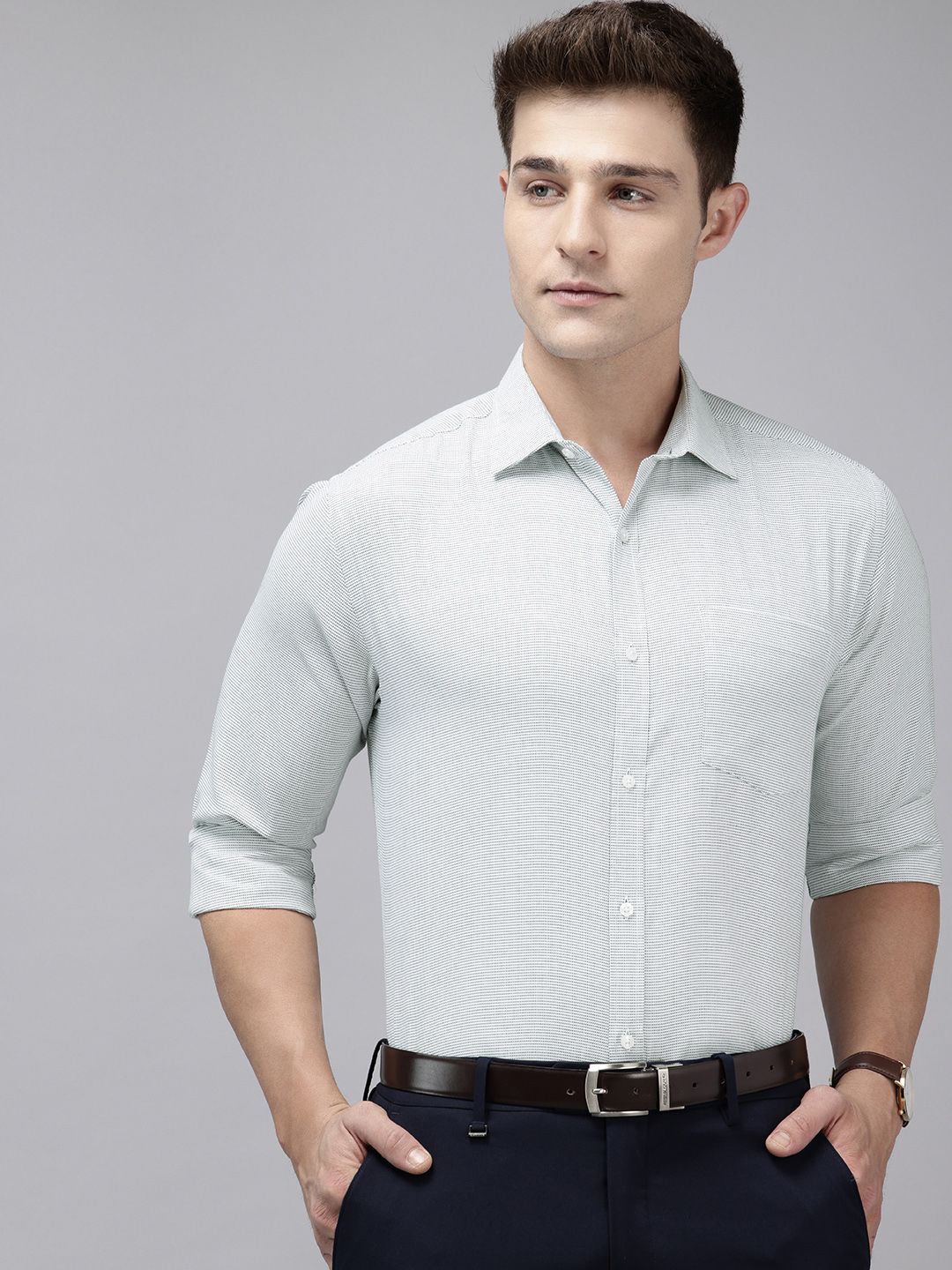 Park Avenue Slim Fit Self Design Textured Opaque Formal Shirt