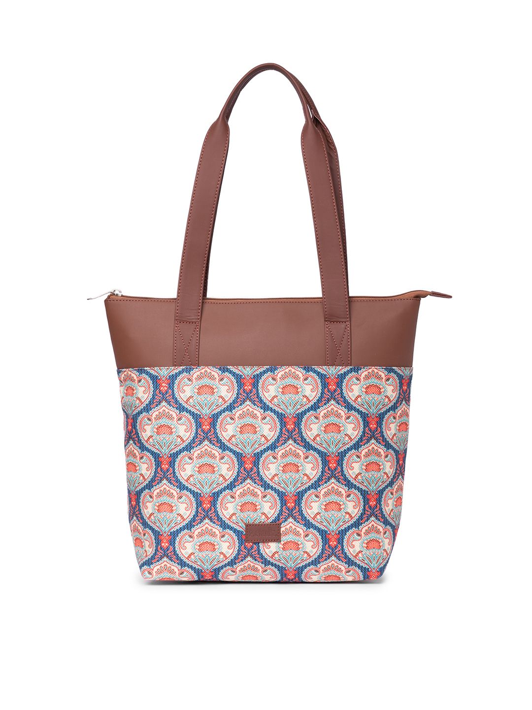 ZOUK Ethnic Printed Structured Jute Tote Bag