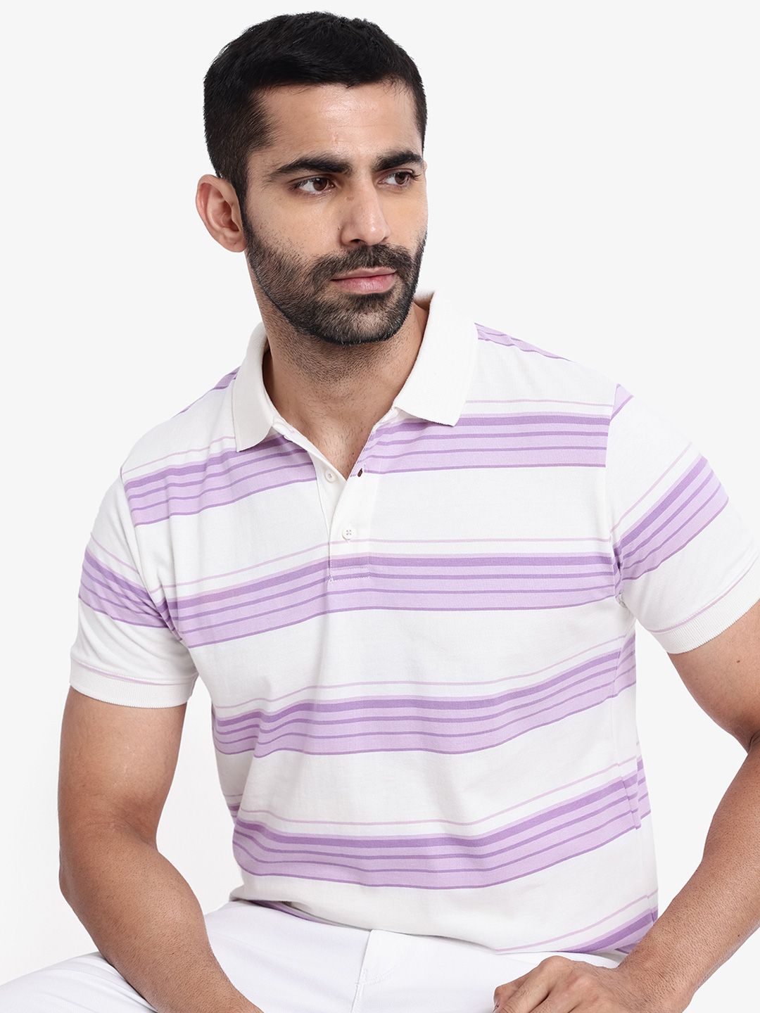 RARE RABBIT Men Rings-4 Slim Fit Solid Polo Collar Pure Cotton T-Shirt