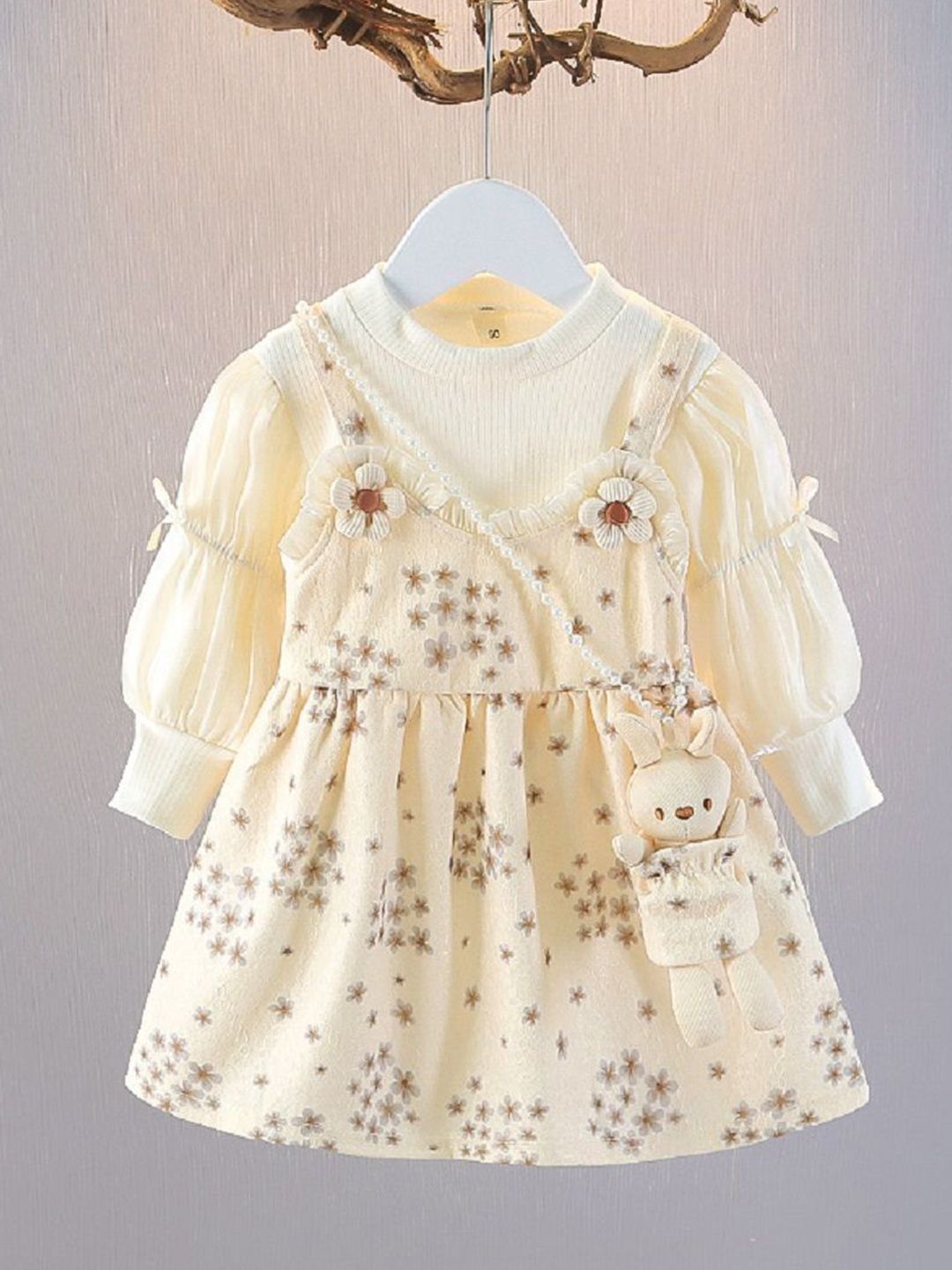 YK Girls Floral Printed Cotton Fit & Flare Knee Length Dress