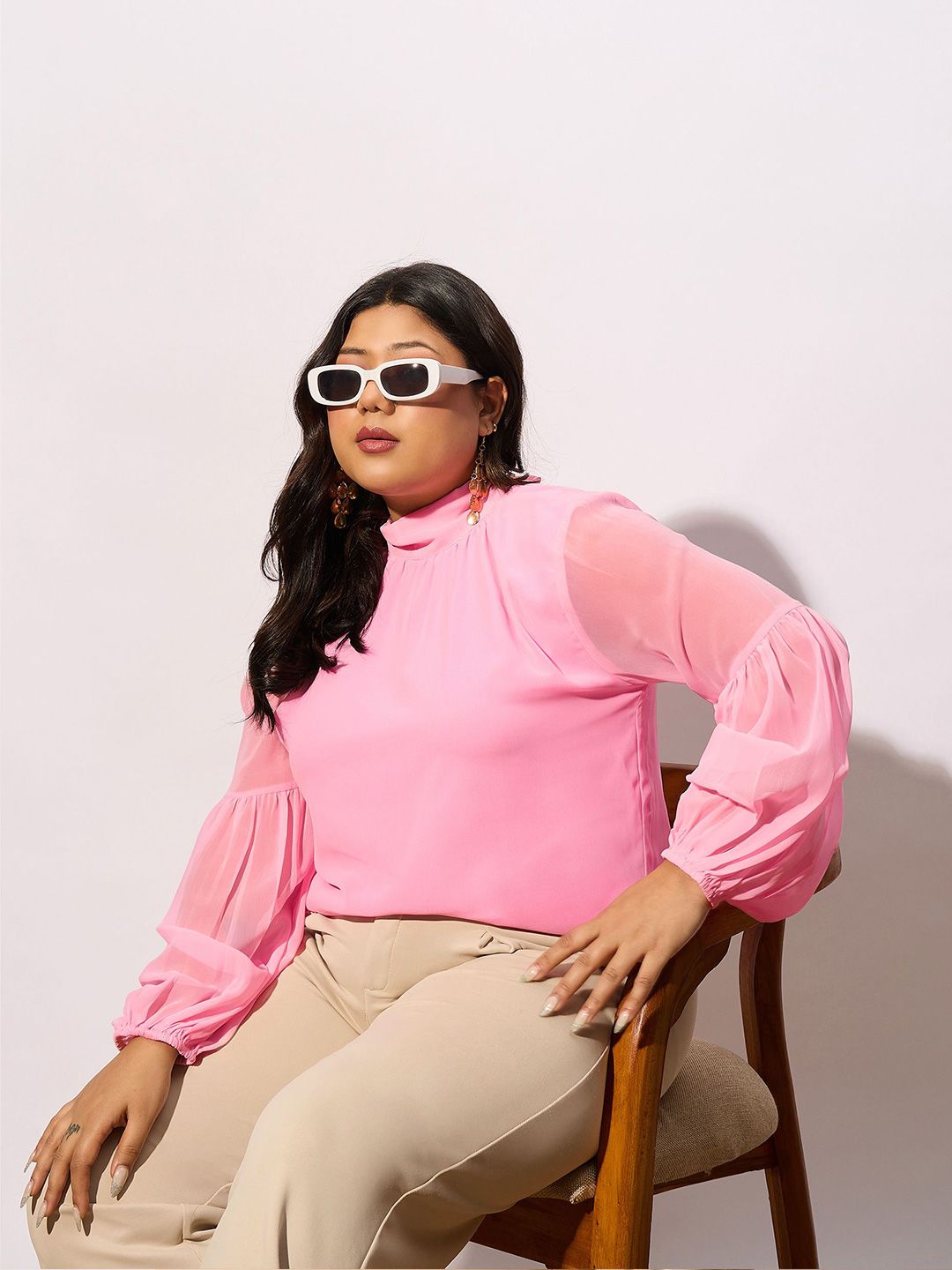 SASSAFRAS Curve Plus Size High Neck Georgette Top