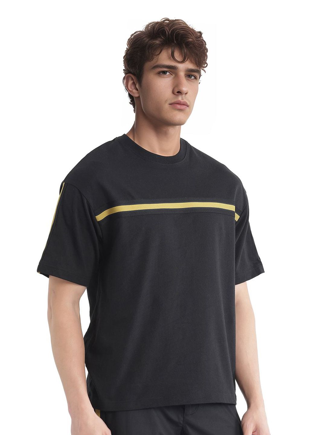 RARE RABBIT Men Striped Round Neck Cotton T-shirt