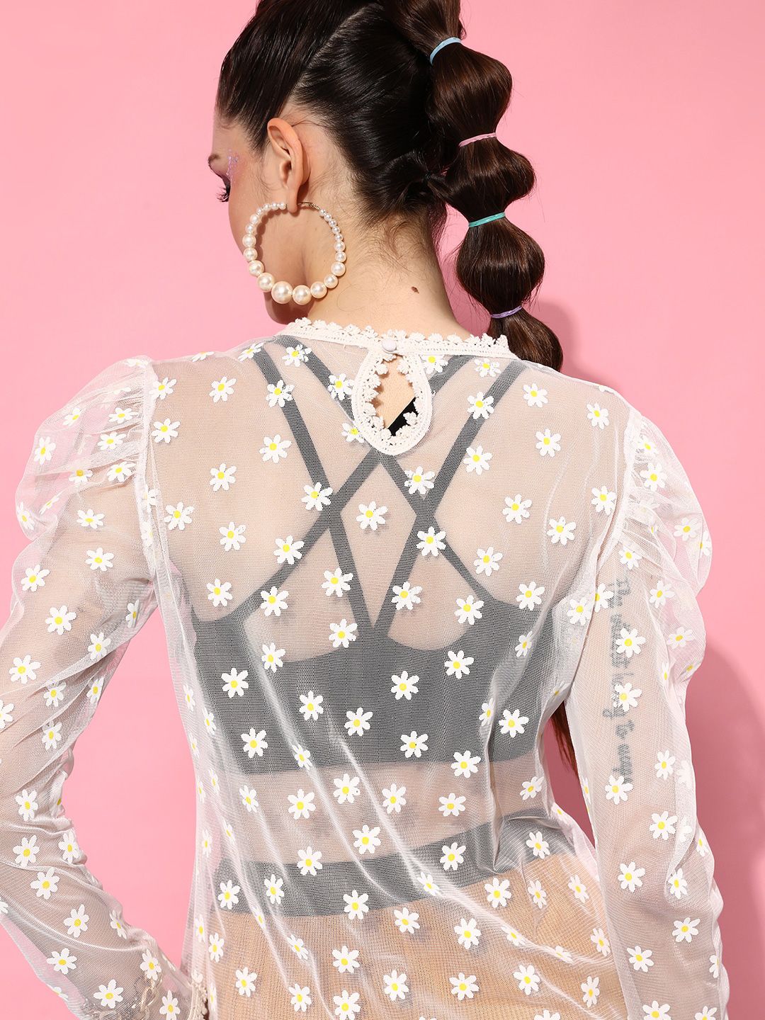 STREET 9 White Print Net Styled Back Top