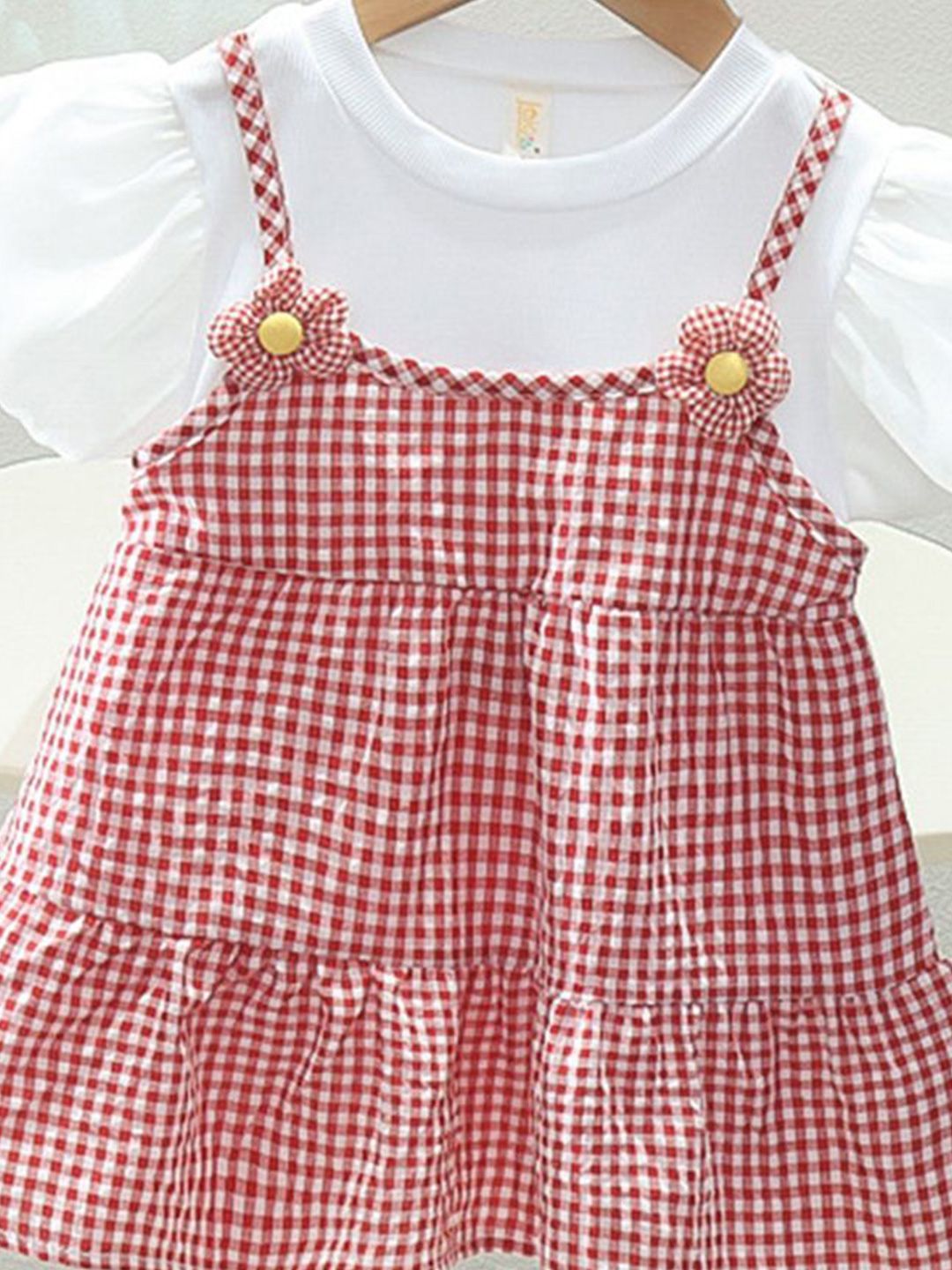 YK Girls Cotton Checked Pinafore Dress