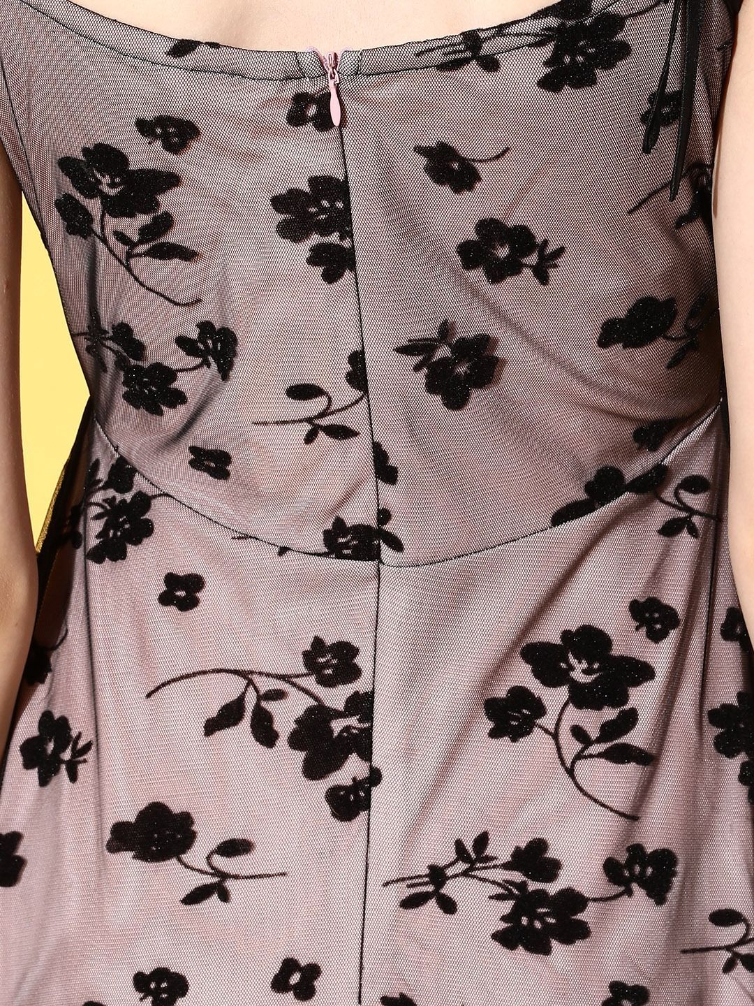 Berrylush Floral Print Net Fit & Flare Dress