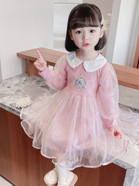 YK Girls Peter Pan Collar Fit & Flare Dress