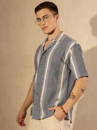 DENNISON Men Aspect Striped Oversized Cotton Shirt