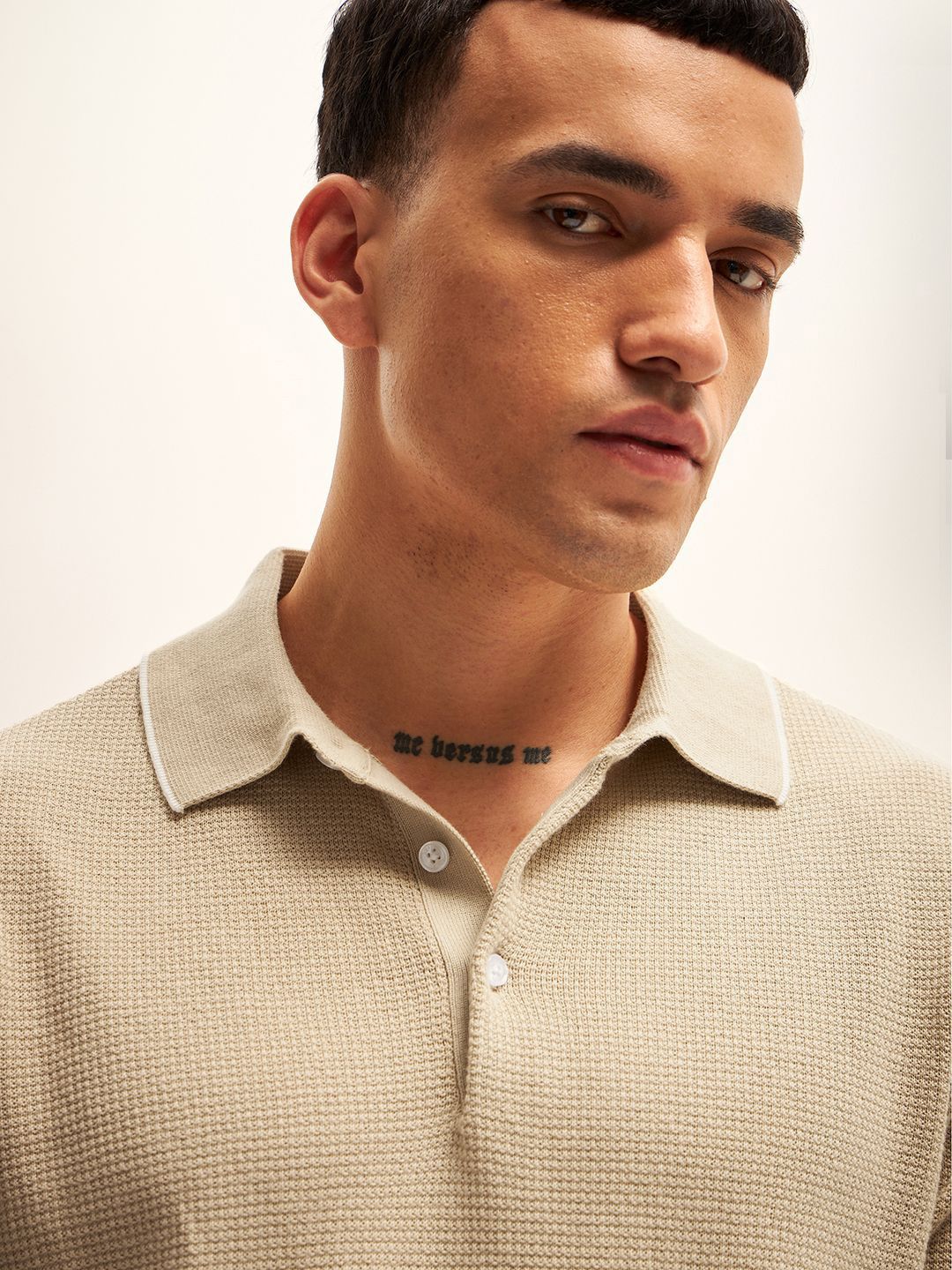 THE BEAR HOUSE Men Solid Polo Collar Cotton T-shirt