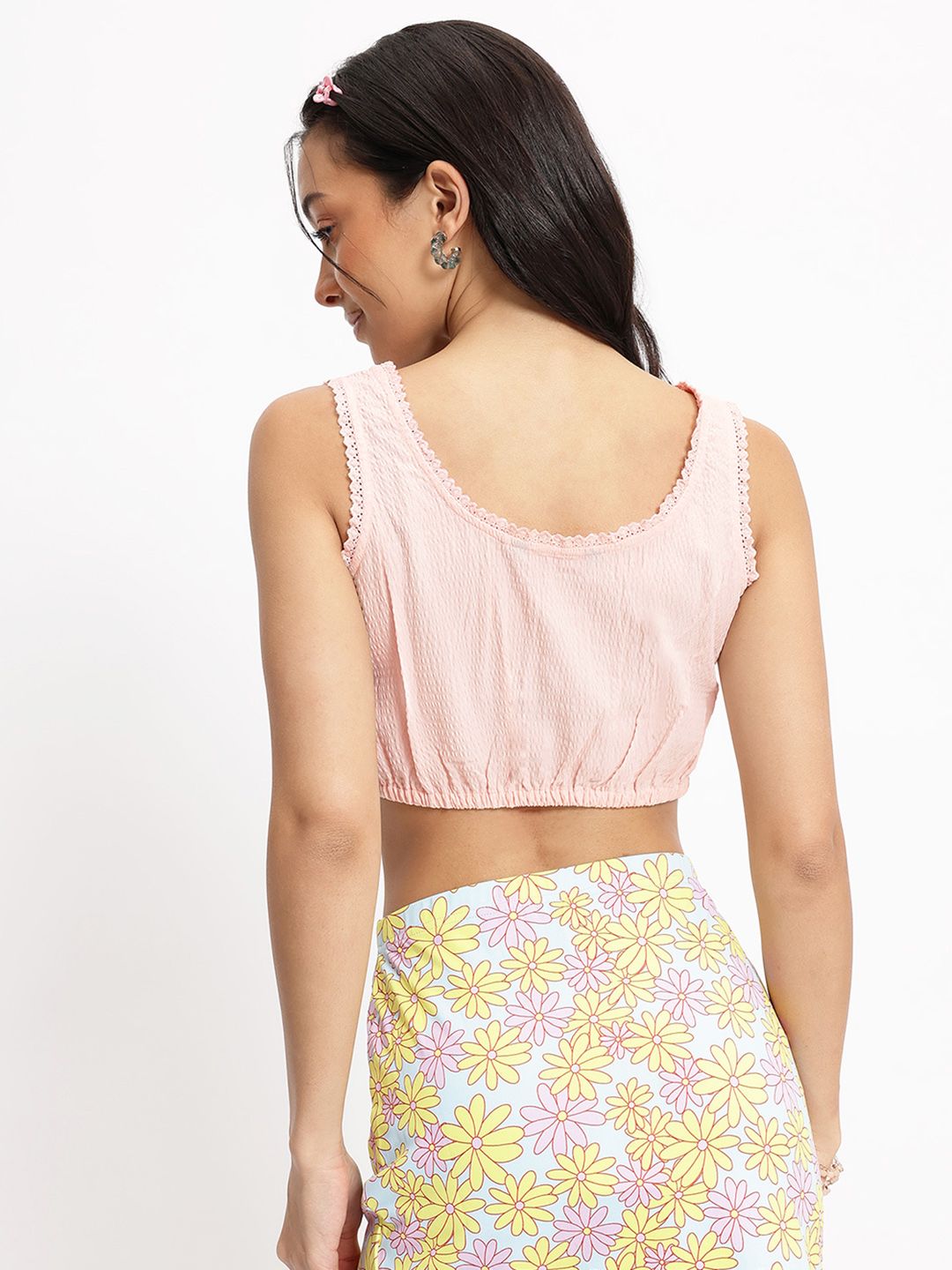DressBerry Pastel Lacy Luxe Blouson Crop Top