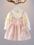 YK Girl Round Neck Applique Pinafore Dress