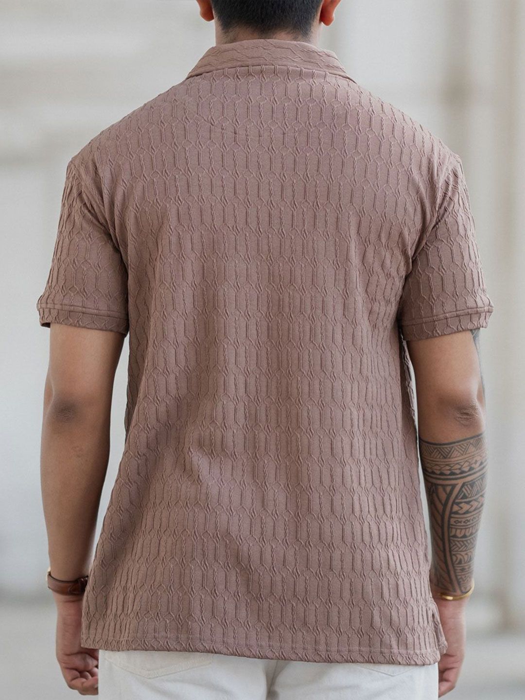 Powerlook Men Self Design Polo Collar Cotton T-shirt