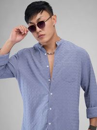 VASTRADO Men Classic Mandarin Collar Textured Casual Shirt