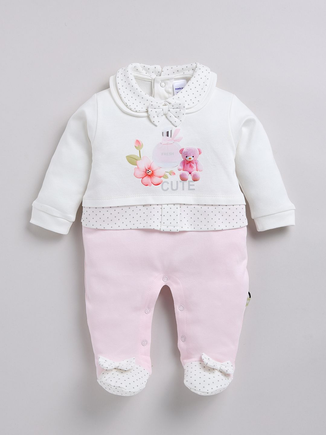 Moms Love Infant Girls Printed Sleepsuit