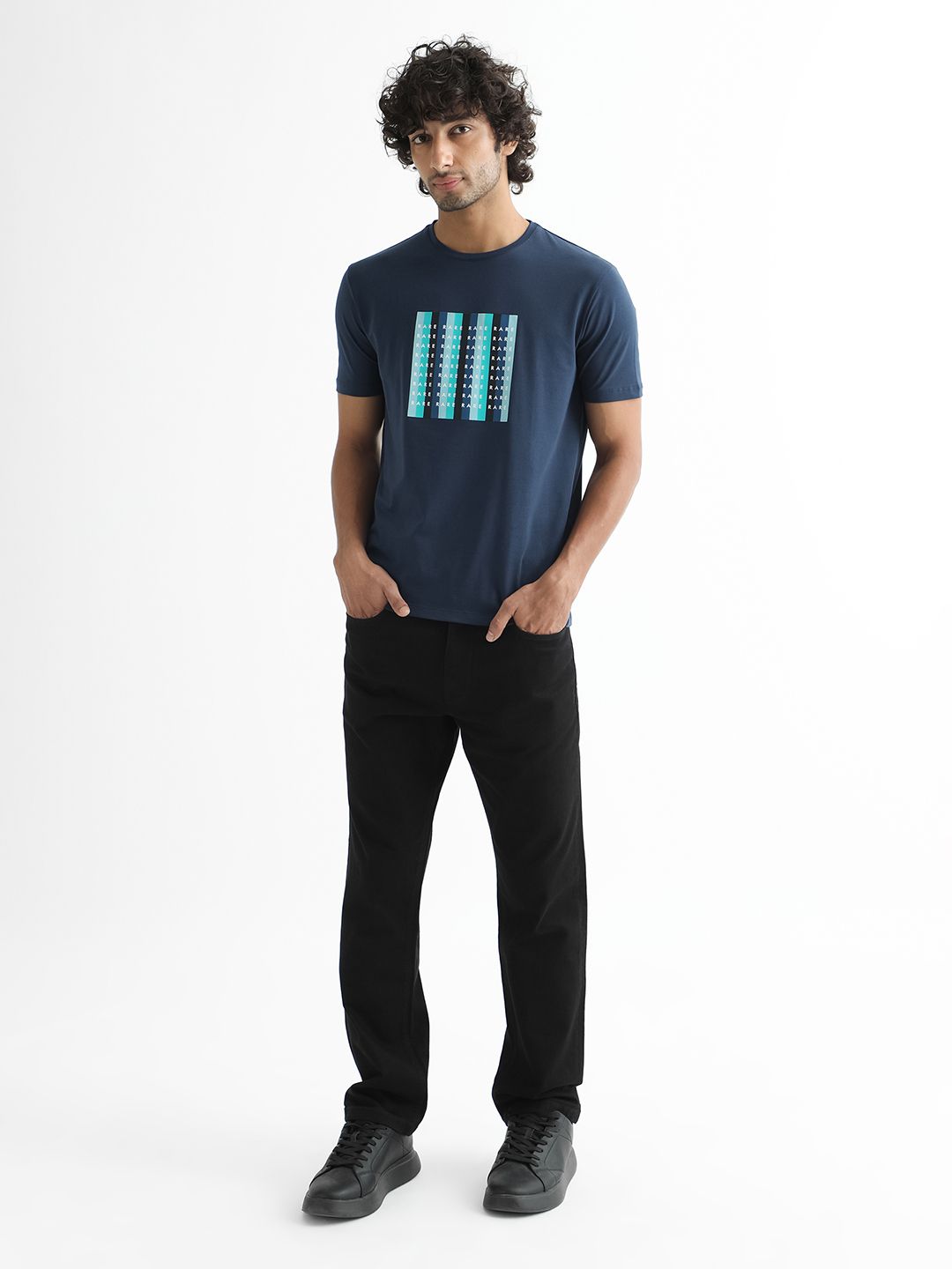 RARE RABBIT Men Acai Graphic Printed Slim Fit Cotton T-Shirt