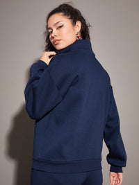SASSAFRAS Navy Blue Mock Collar Sweatshirt