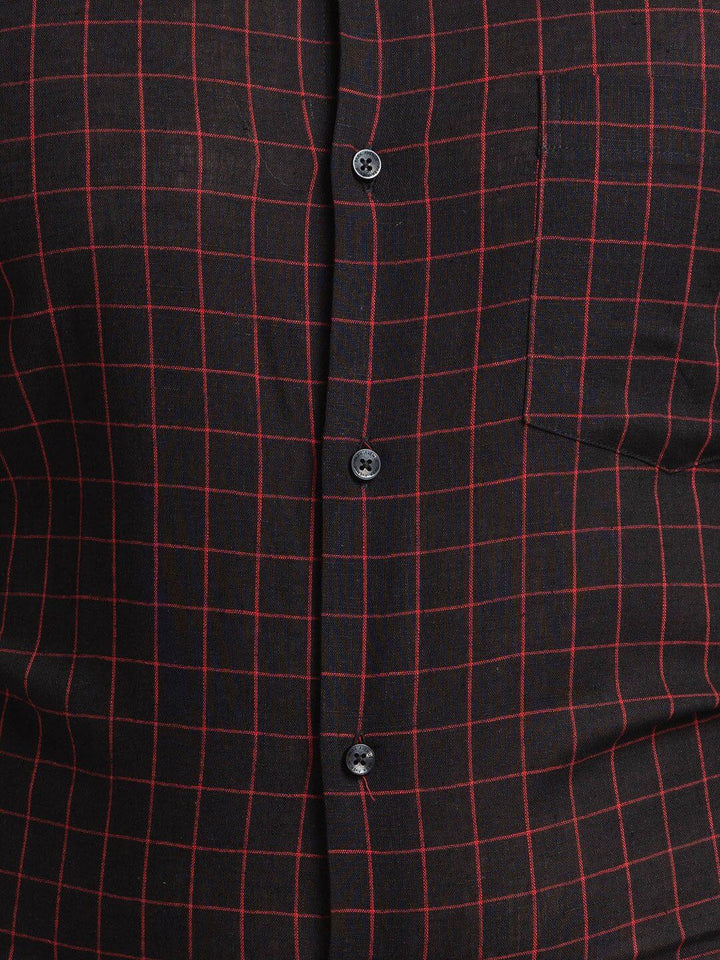 Park Avenue Slim Fit Windowpane Checked Cotton Linen Formal Shirt
