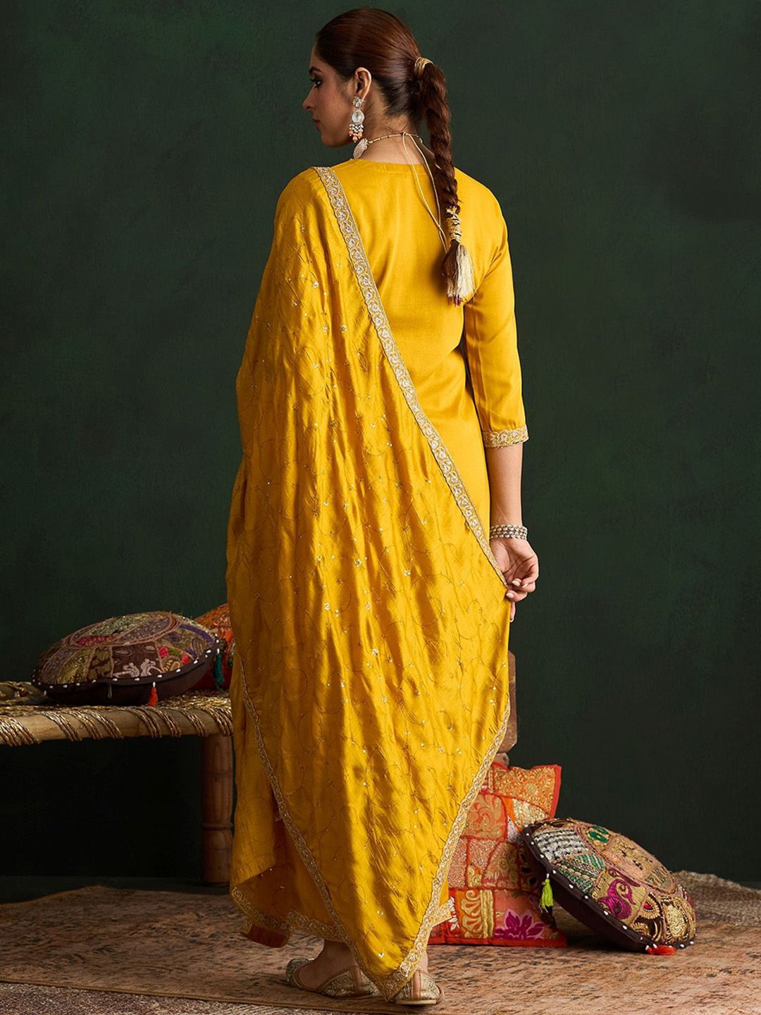 Indo Era Women Paisley Embroidered Regular Kurta with Trousers & With Dupatta