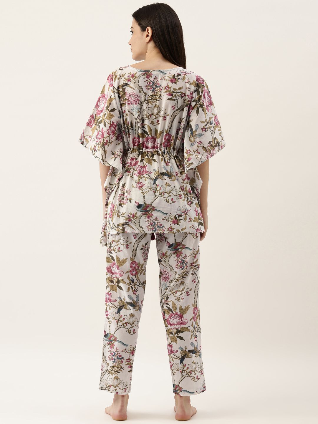 SANSKRUTIHOMES Women White & Pink Printed Night suit