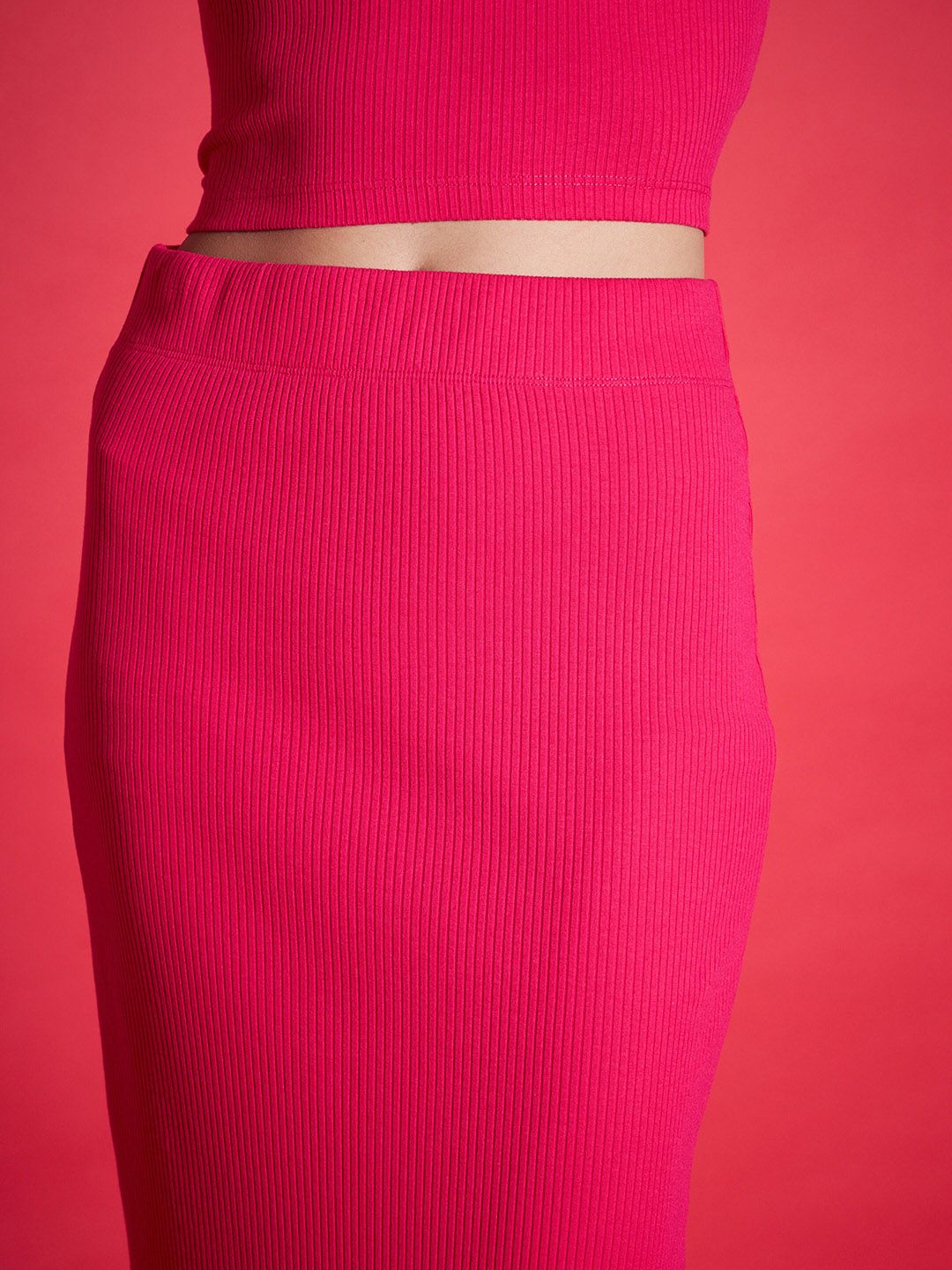 SASSAFRAS Ribbed Pencil Midi Skirt With Side Slit