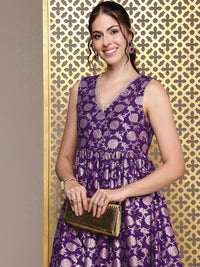 House of Pataudi Floral Embroidered A-Line Midi Jashn Dress