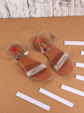 Metro Women Gold-Toned Woven Design Open Toe Flats