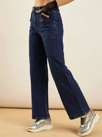 SASSAFRAS Women Straight Fit High-Rise Clean Look Acid Wash Stretchable Jeans