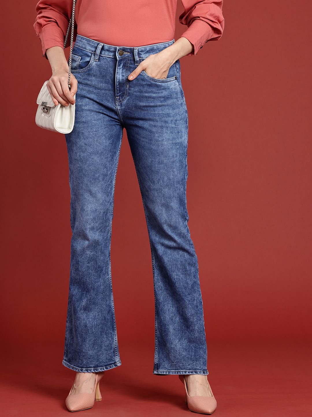 all about you Women Slim Bootcut High-Rise Heavy Fade Stretchable Jeans