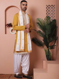 Jompers Embroidered Mandarin Collar Long Sleeves Kurta with Salwar & Dupatta