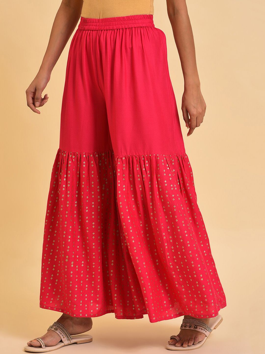 W Women Geometric Printed Flared Ethnic Sharara Pants