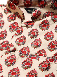 SOJANYA Men Off-White & Red Solid Kurta Set with Nehru Jacket