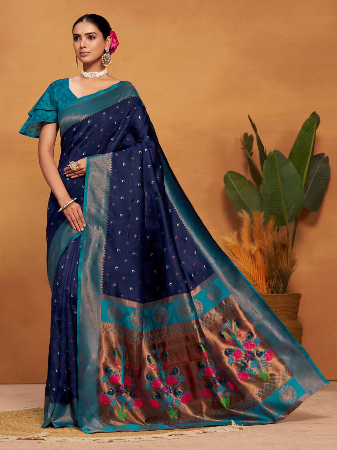 KALINI Woven Design Silk Blend Paithani Saree