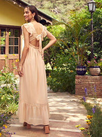 SASSAFRAS Square Neck Georgette Maxi Dress