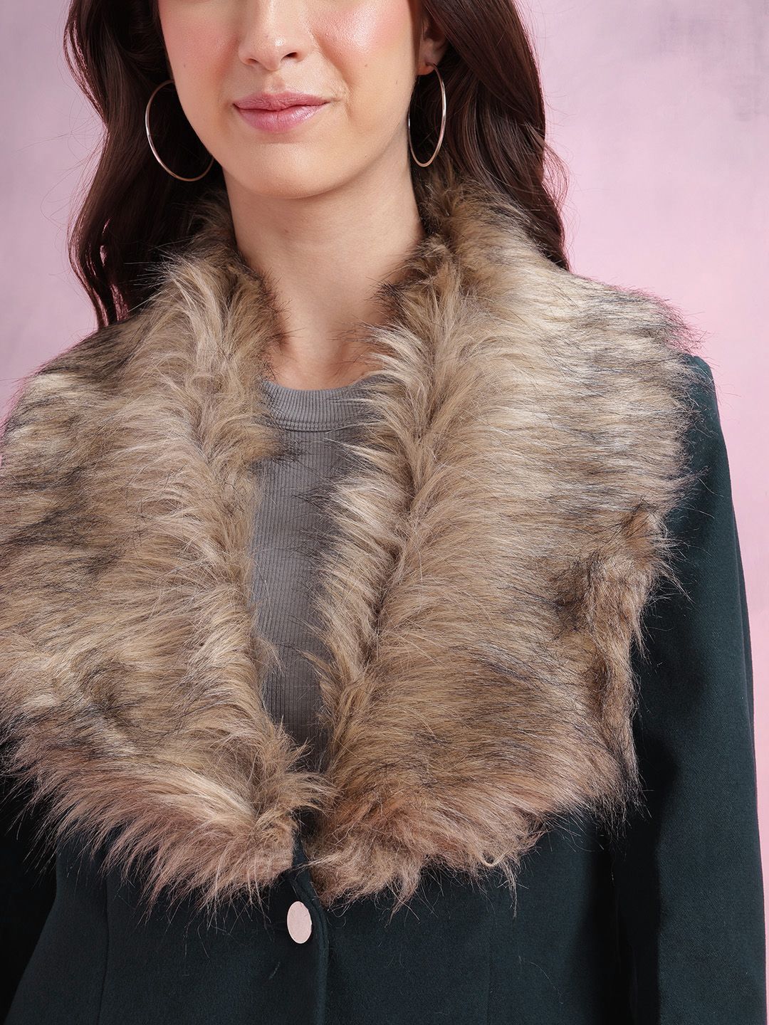 DressBerry Fur Shawl Collar Single-Breasted Overcoat