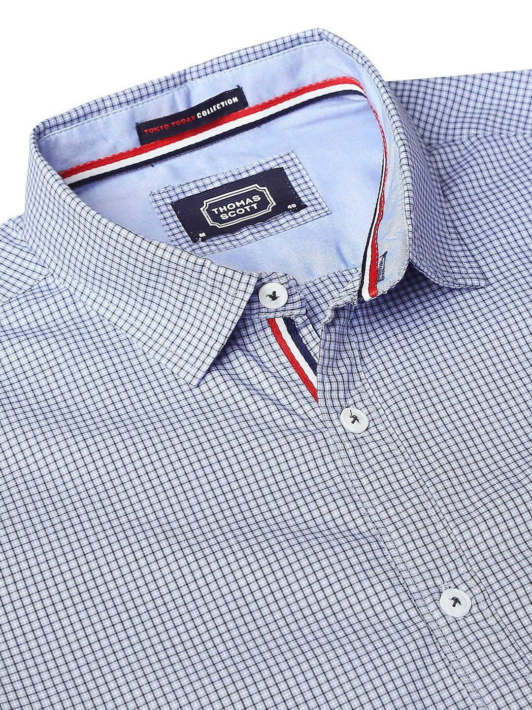Thomas Scott Men Pure Cotton Blue Relaxed Micro Checks Checked Casual  Shirt