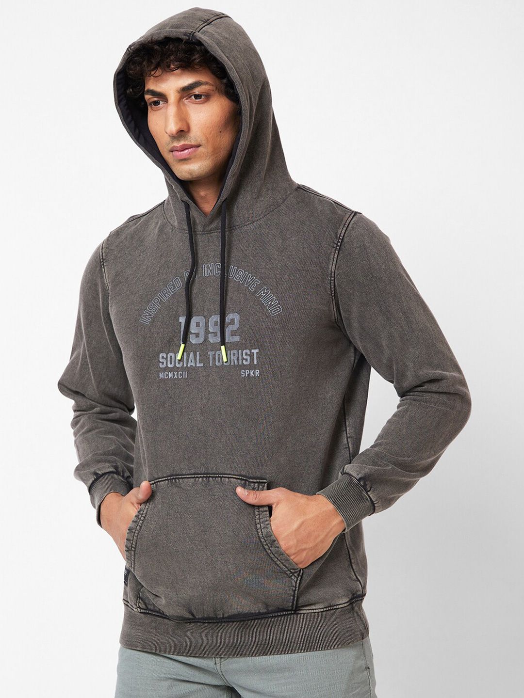SPYKAR Typography Printed Hooded Pullover Sweatshirt