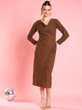 Antheaa Brown Sheath Midi Dress