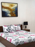 BOMBAY DYEING White & Grey Floral 160 TC Queen Bedsheet with 2 Pillow Covers