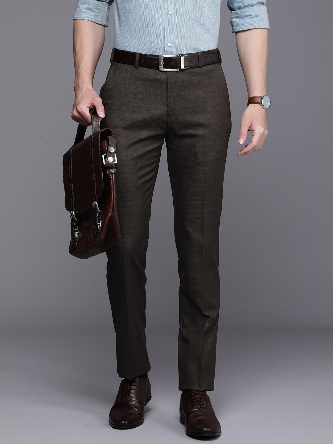 Raymond Men Checked Slim Fit Formal Trousers