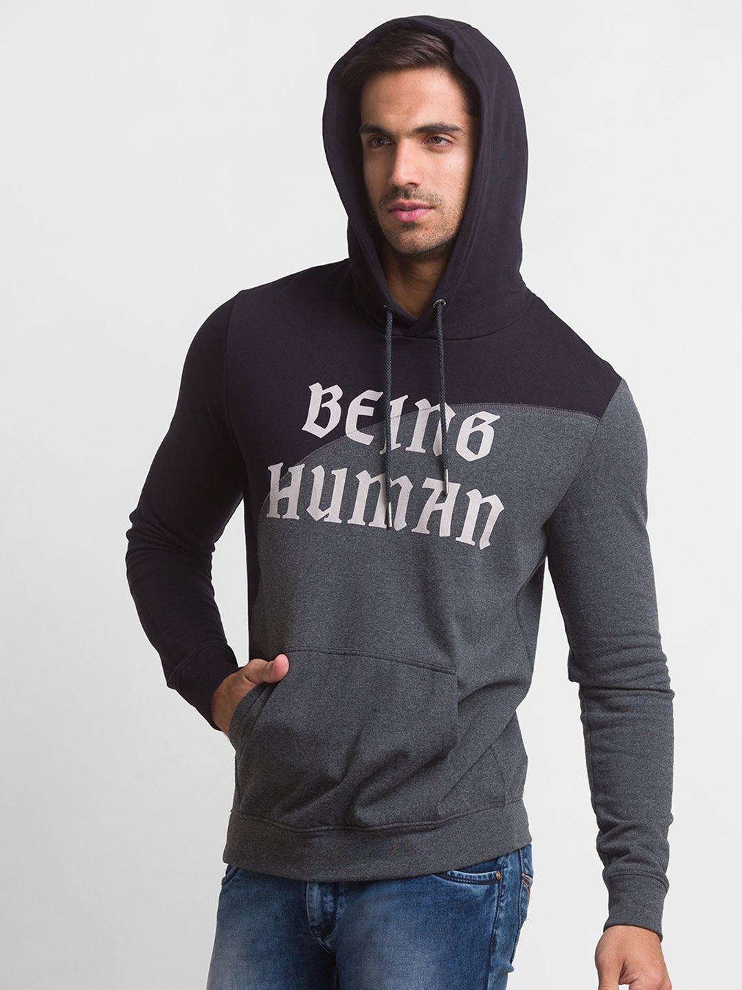 Being Human Men Black Printed Hooded Sweatshirt