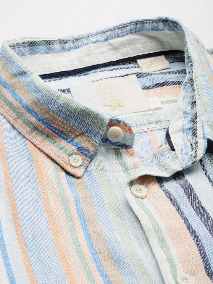 THE BEAR HOUSE Men Slim Fit Opaque Striped Pure Cotton Casual Shirt