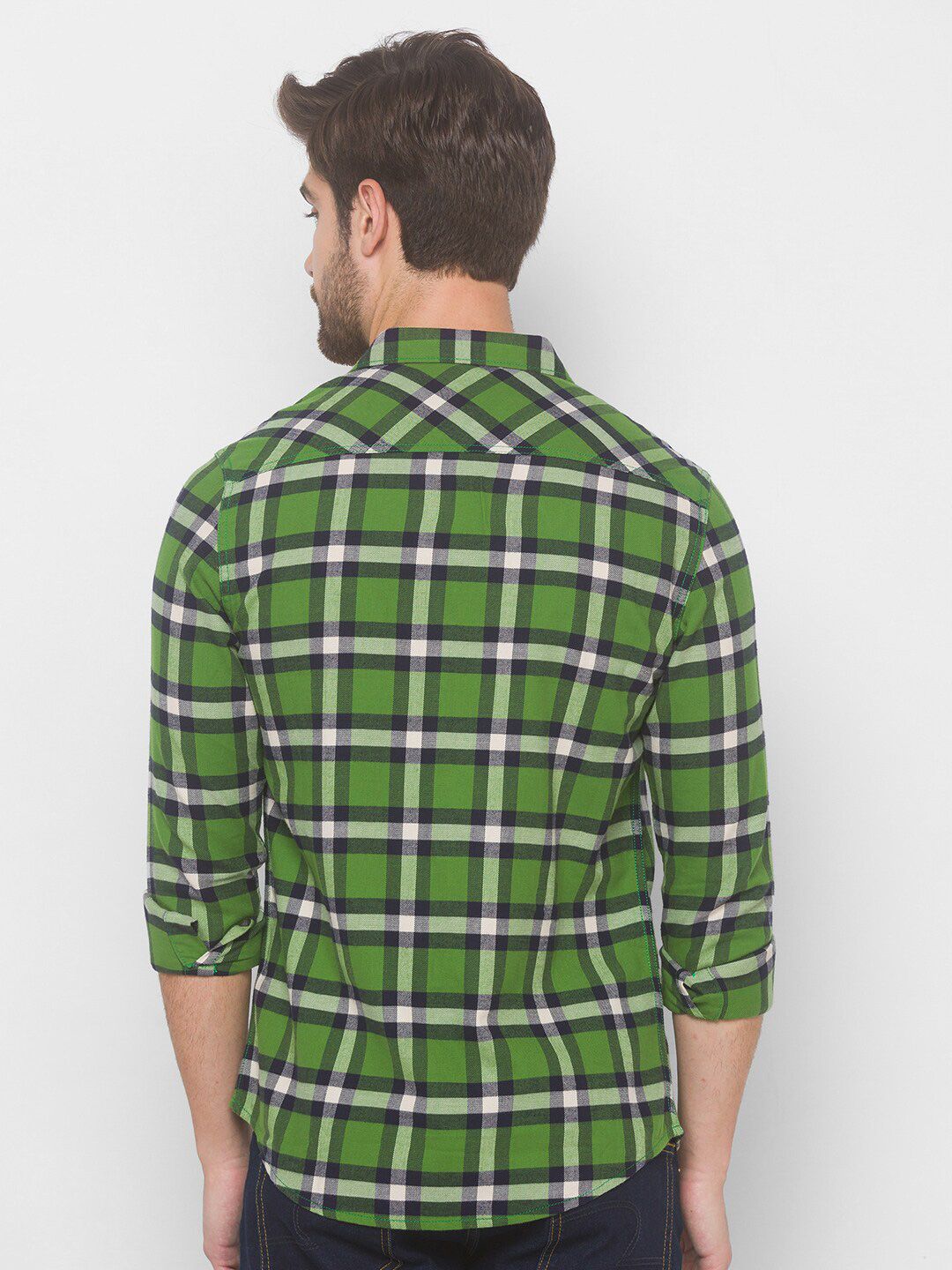 SPYKAR Men Green Tartan Checks Checked Casual Shirt