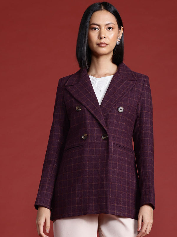 all about you Peak Lapel Checked Double-Breasted Blazer