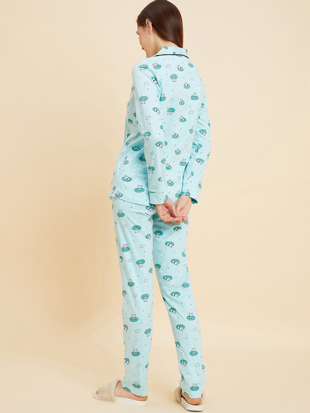 Sweet Dreams Green & White Conversational Printed Pure Cotton Night suit