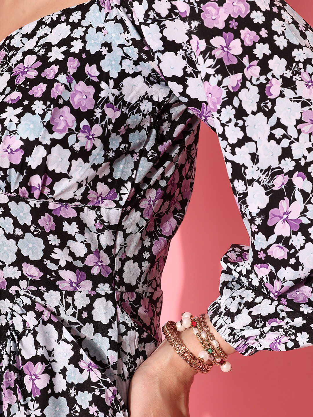 STREET 9 Lavender Floral One Shoulder Crepe Ruffle Dress